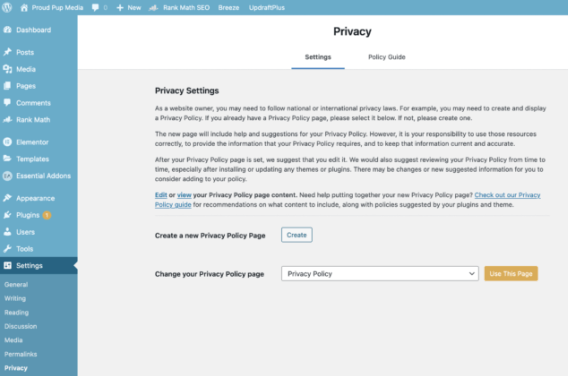 Wordpress privacy policy generator
